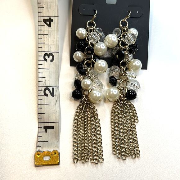 Thalia Sodi Gold Dangle Earrings, Clear, Black, & White Beaded Details, NWT! - Picture 4 of 4